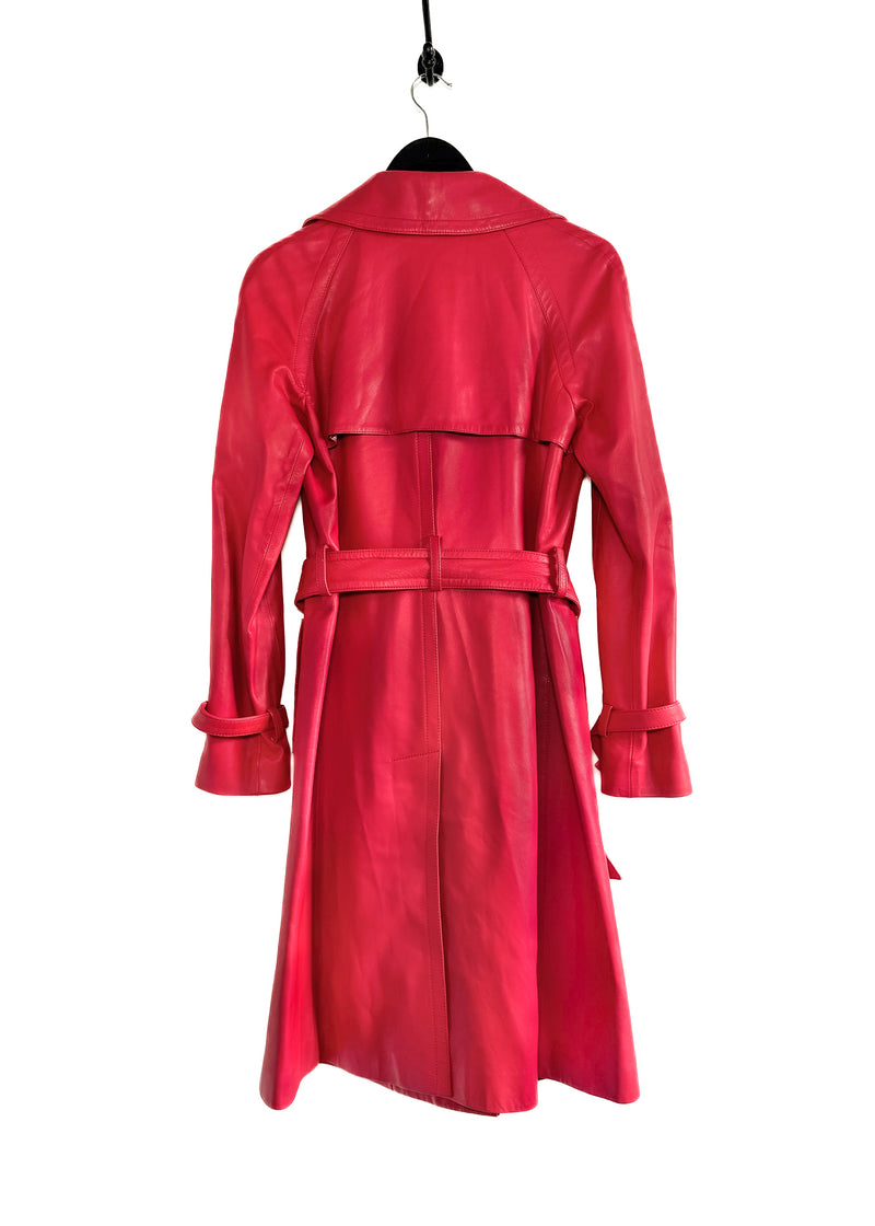 Dolce & Gabbana Red Leather Double Breast Trench Coat