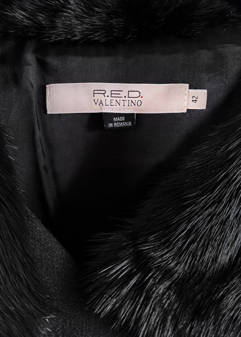 RED Valentino Black Mink Fur Accent Wool Blazer