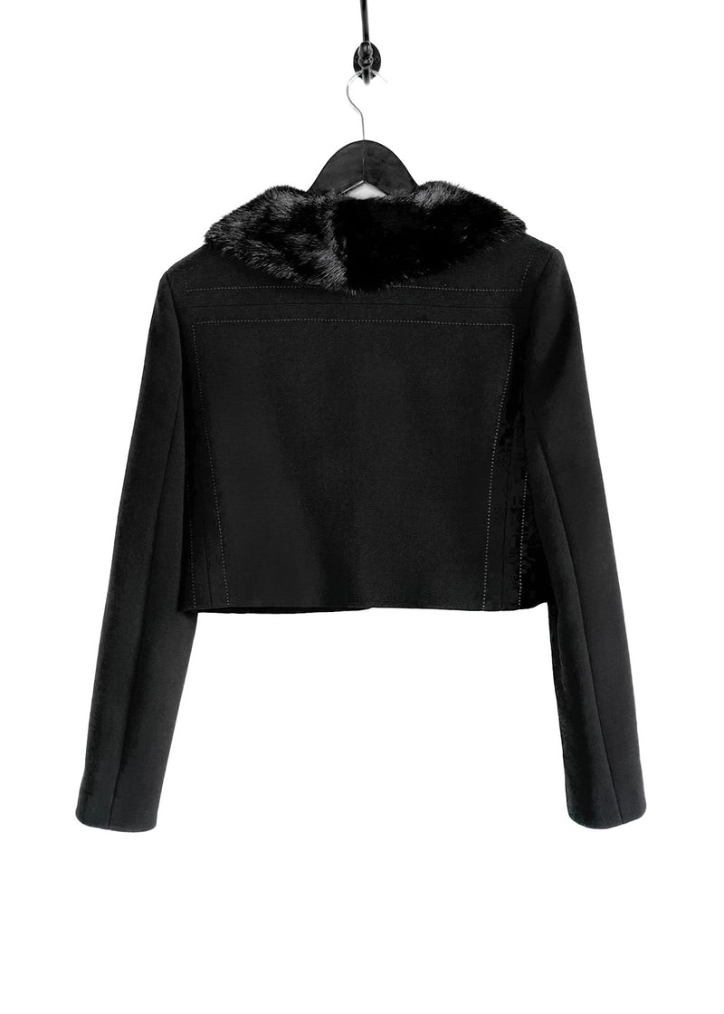 RED Valentino Black Mink Fur Accent Wool Blazer
