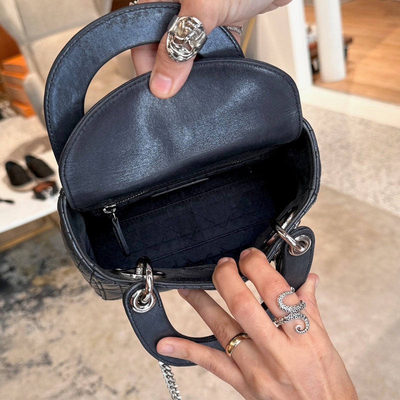 Dior 2015 Metallic Midnight Blue Calfskin Mini Lady Dior Bag