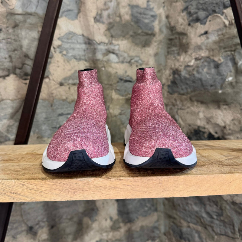 Balenciaga Pink Knit Laminated Speed Logo Sock Sneakers