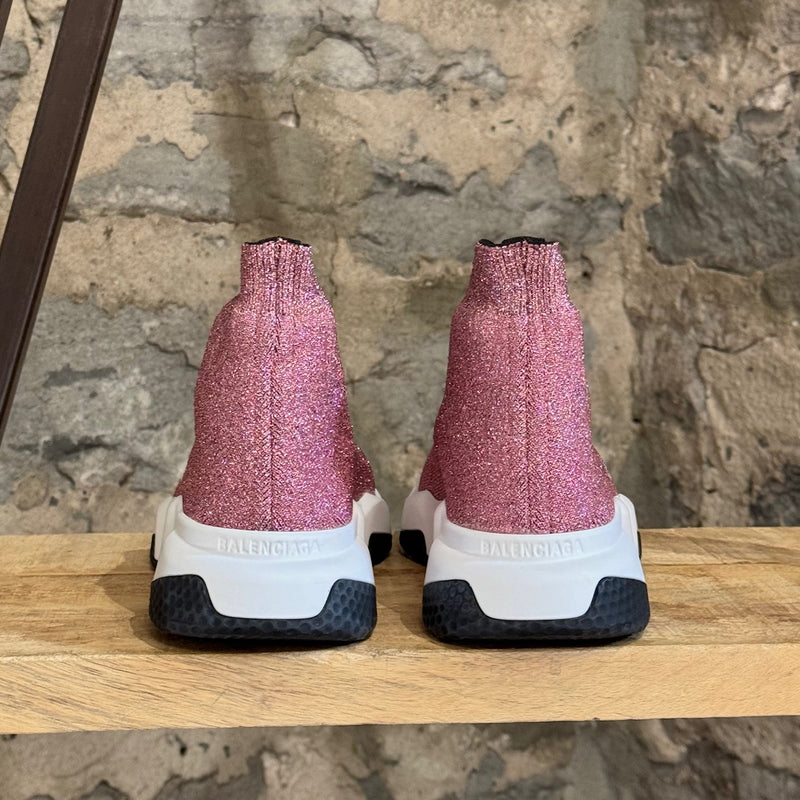 Baskets chaussettes avec logo Balenciaga Speed laminé en tricot rose