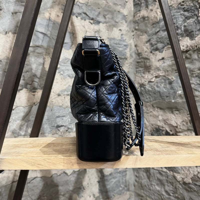 Chanel Black Aged Lambskin Quilted Large Gabrielle Hobo Bag