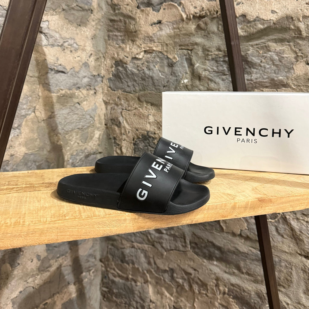 Givenchy Black White Logo Rubber Slide Sandals