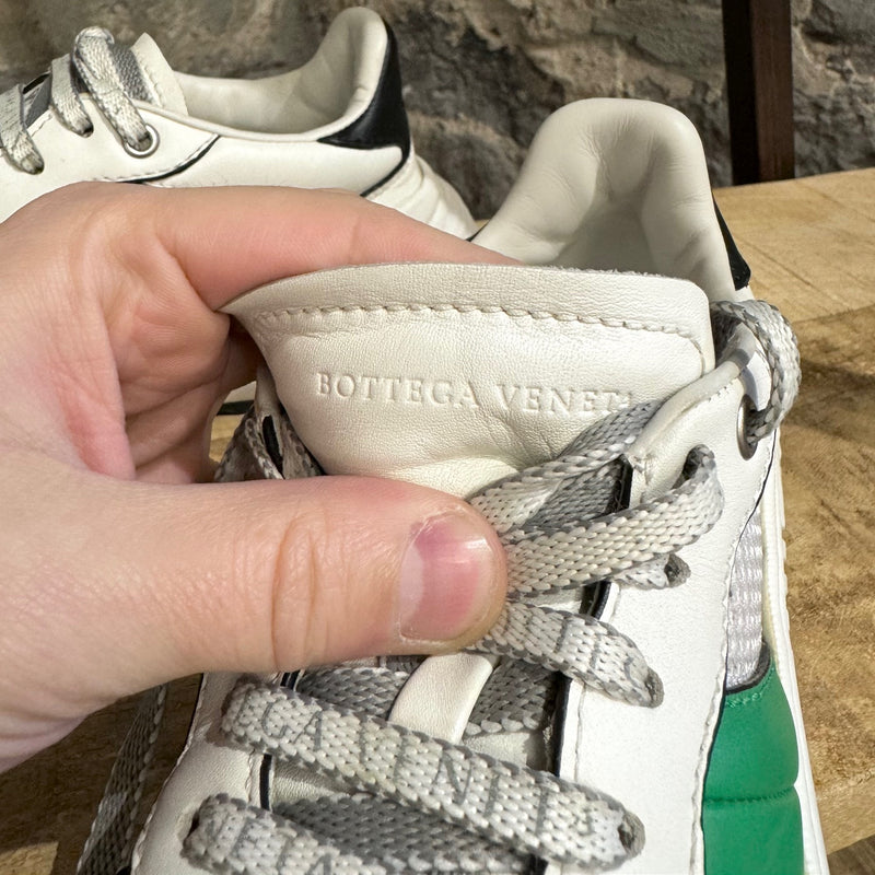 Bottega Veneta White Mesh Green Accent Logo Laces Sneakers