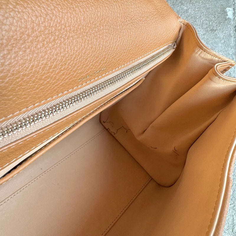 Delvaux Brillant MM Brown Handbag With Strap & Hermès Ivory De Re Boucles Silk Twilly