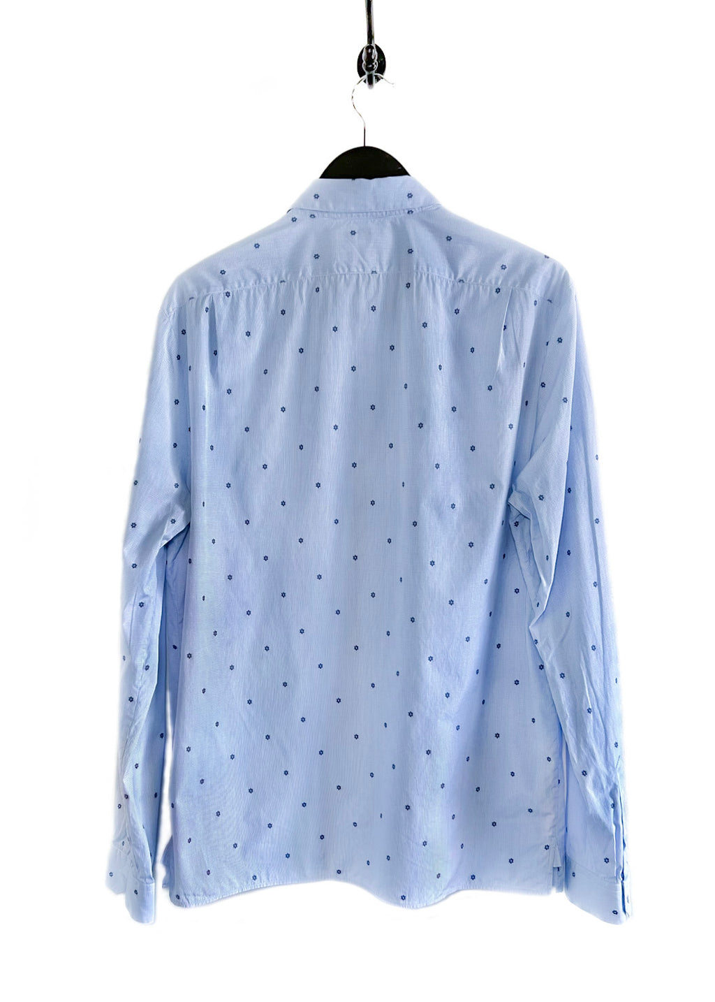 Gucci Blue Checkered Flower Embroidered Round Collar Shirt