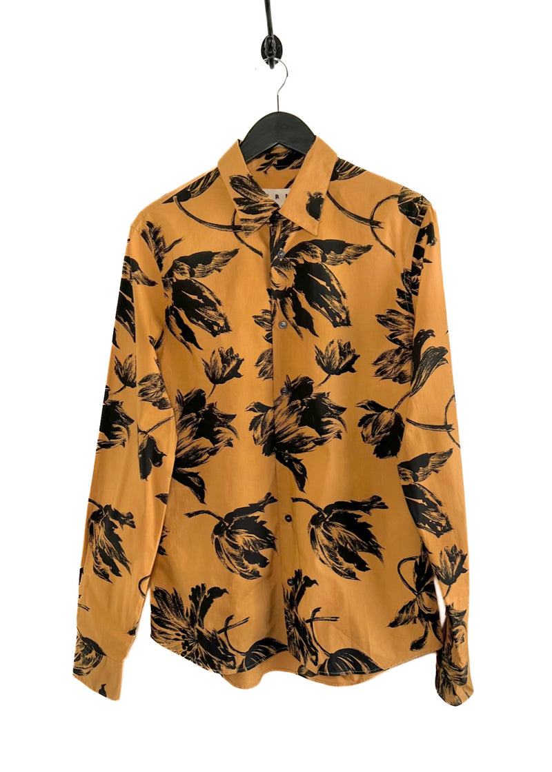 Marni Orange Black Floral Print Buttoned Shirt