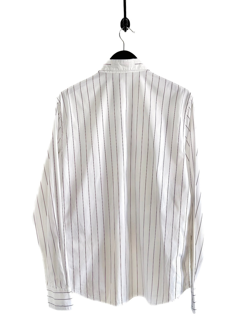 Marni White Burgundy Striped Pocketed Buttoned Shirt
