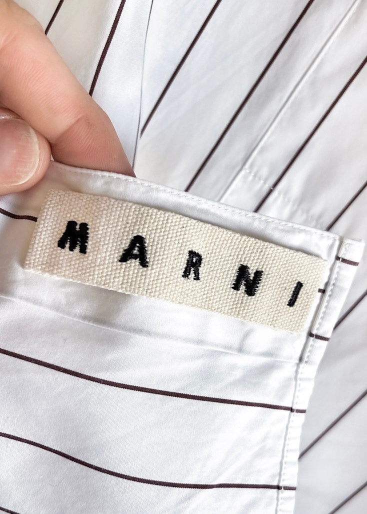 Marni White Burgundy Striped Pocketed Buttoned Shirt
