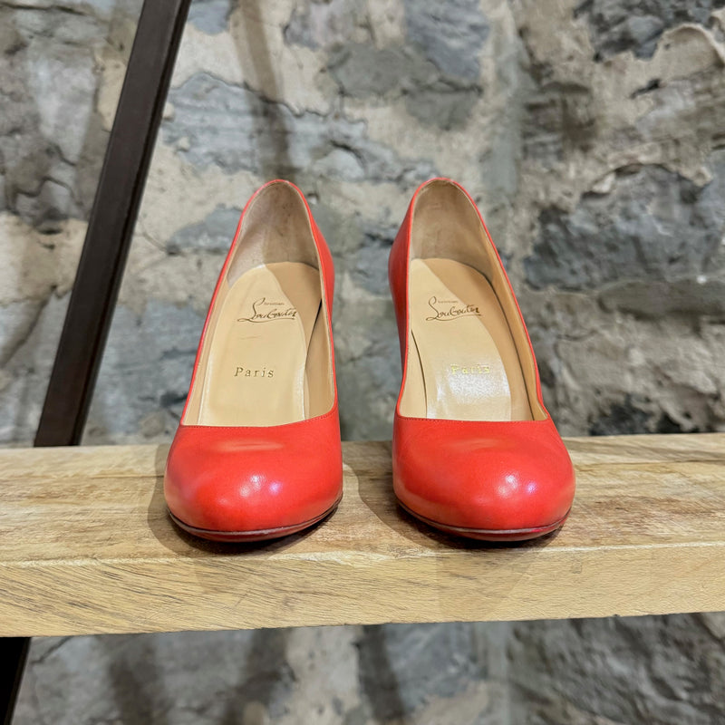 Christian Louboutin Coral Red Leather Simple Pumps 100 Heels