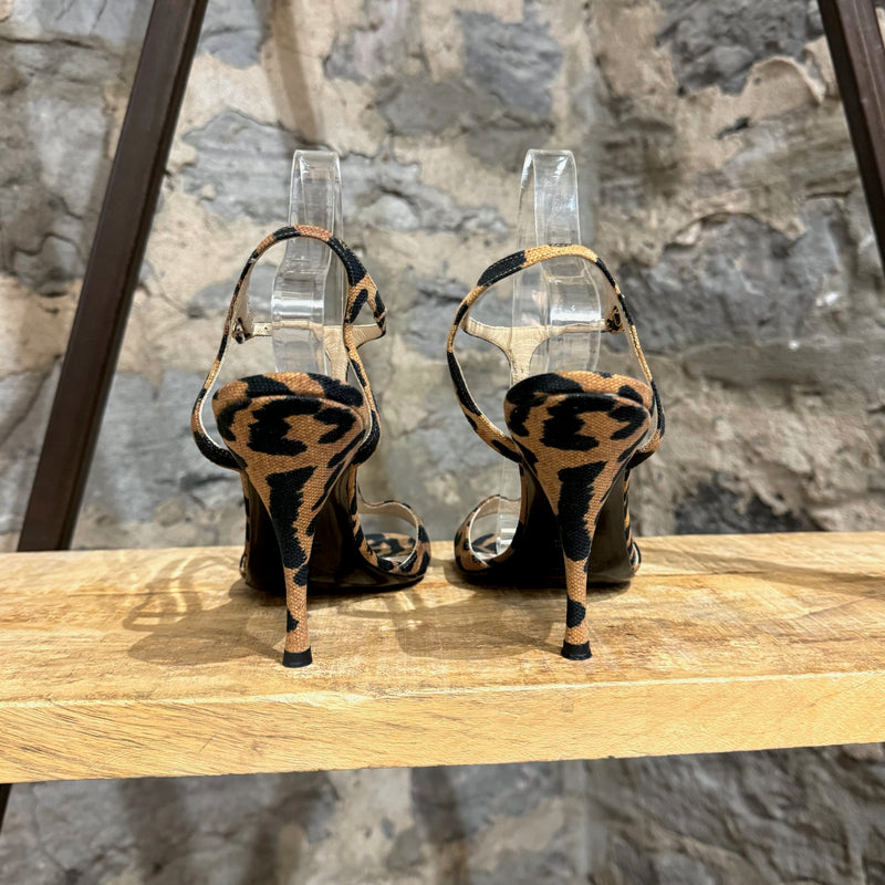 Yves Saint Laurent Leopard Print Cloth Heeled Sandals