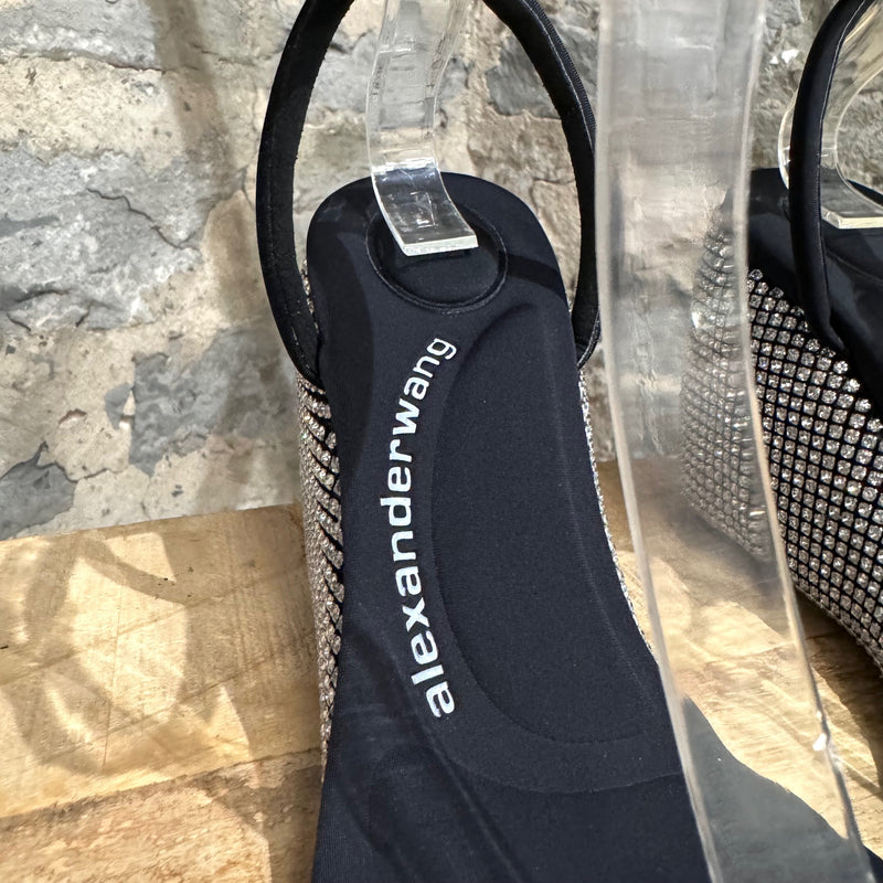 Alexander Wang Black Dahlia Rhinestone Embellished Wedge Sandals