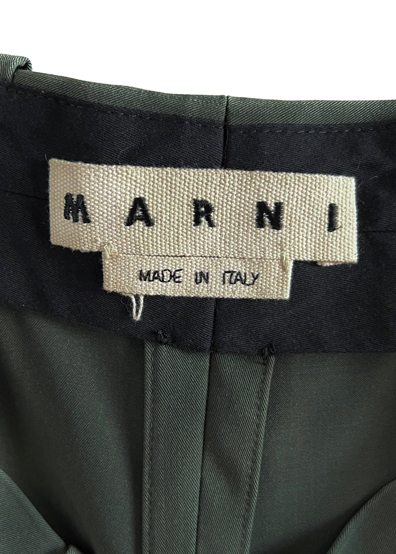 Pantalon vert olive en laine Marni avec revers