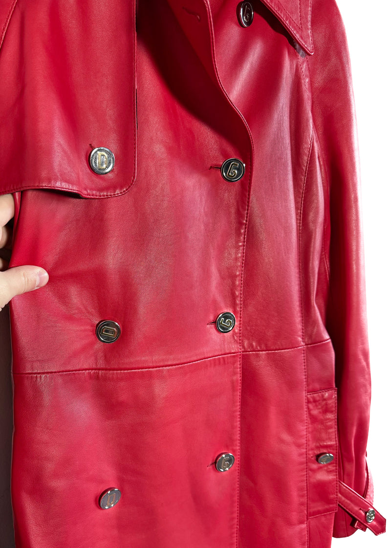 Dolce & Gabbana Red Leather Double Breast Trench Coat