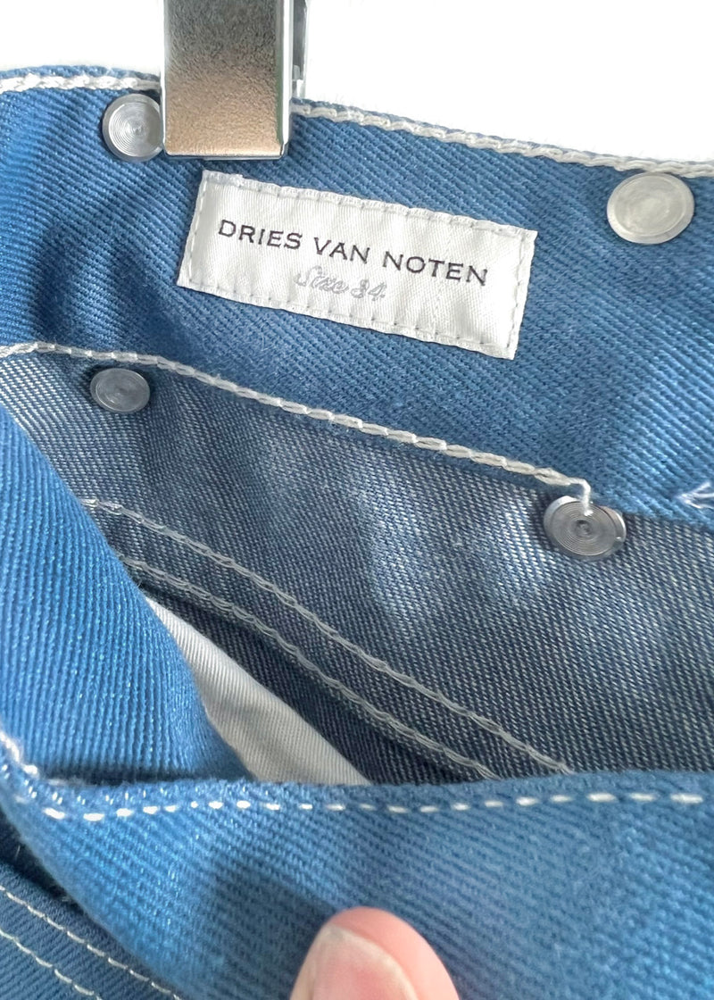 Dries Van Noten Blue Denim White Stitching Jeans