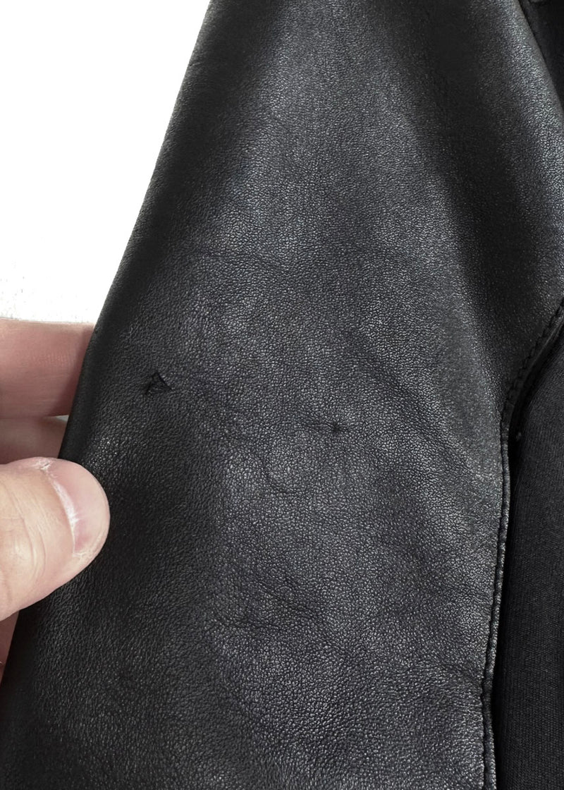 Manteau style moto en cuir noir Prada avec insert en nylon