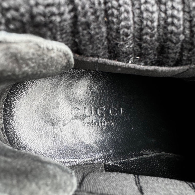 Gucci Black GG Logo Hysteria Badge Sock Wedge Boots