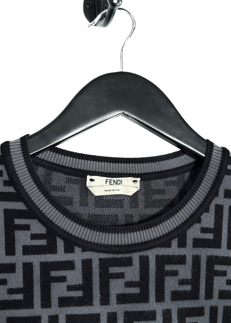 Fendi Black Grey Zucca Viscose Sweater