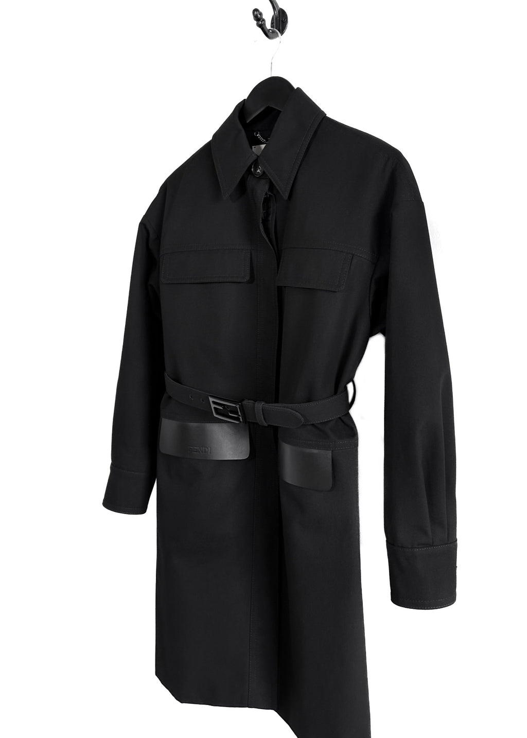 Manteau à simple boutonnage à ceinture noire Fendi