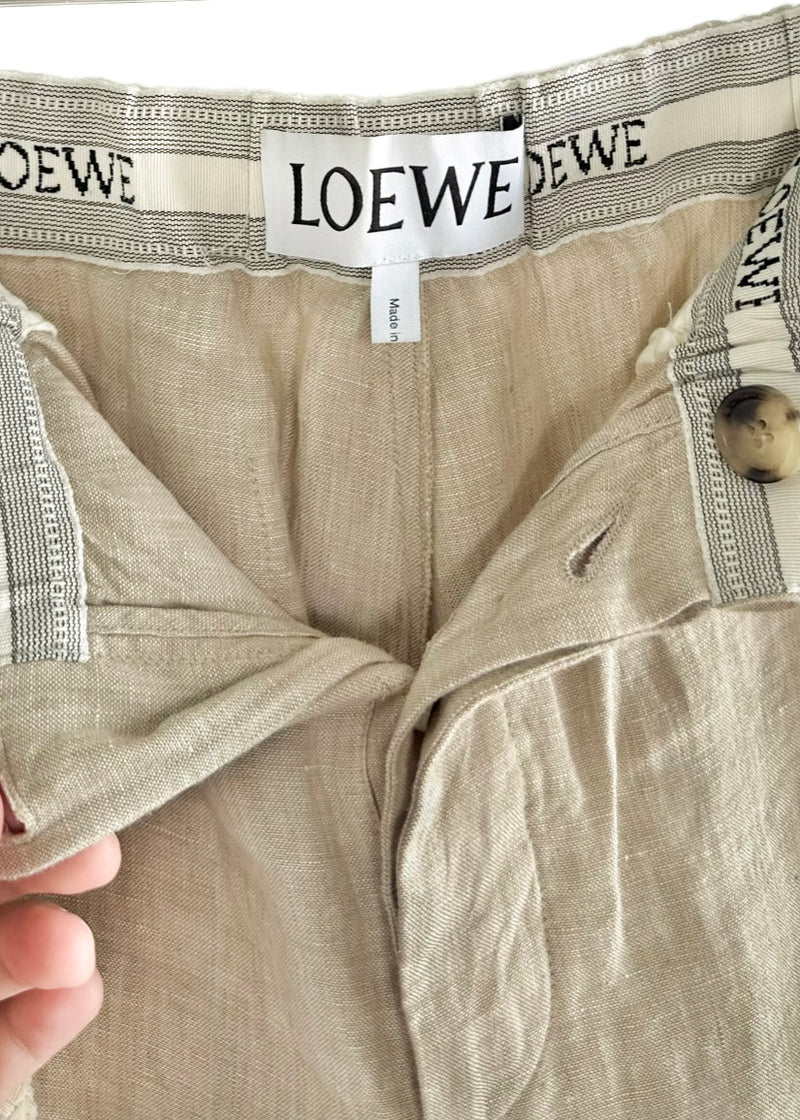 Pantalon style pyjama à cordon de serrage en lin beige LOEWE
