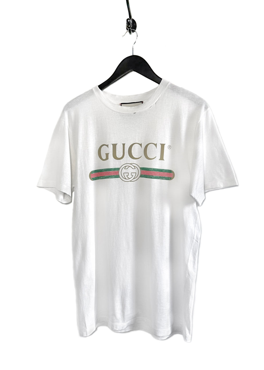 T-shirt surdimensionné en détresse brodé de fleurs à logo blanc Gucci