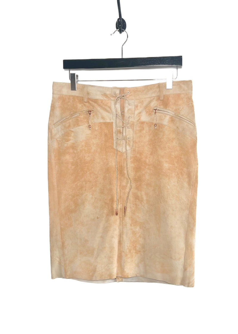 Roberto Cavalli Beige Washed Suede Laced Skirt