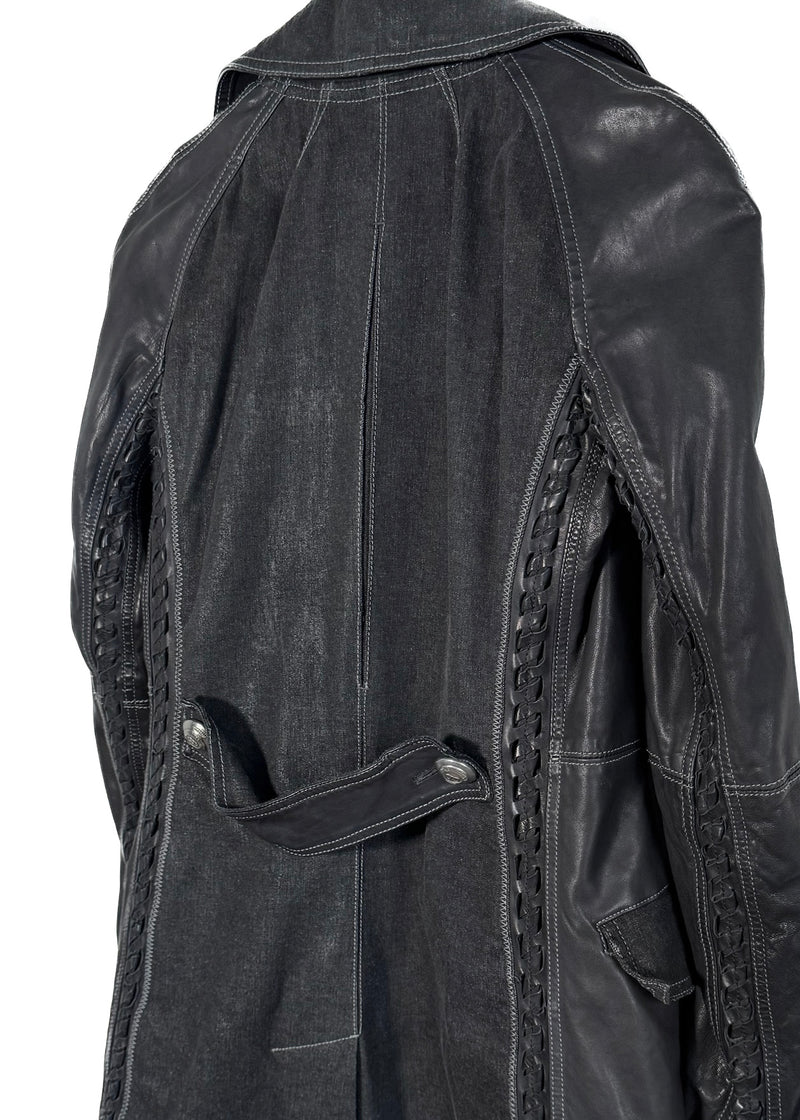 Manteau en fourrure de lapin amovible en cuir tressé en denim noir Christian Dior
