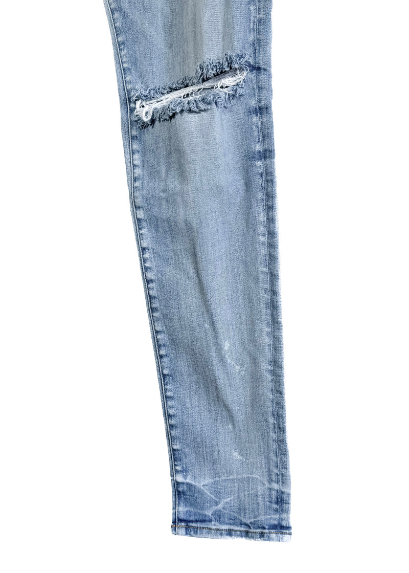 Amiri Washed Blue Knee Slit Stack Jeans
