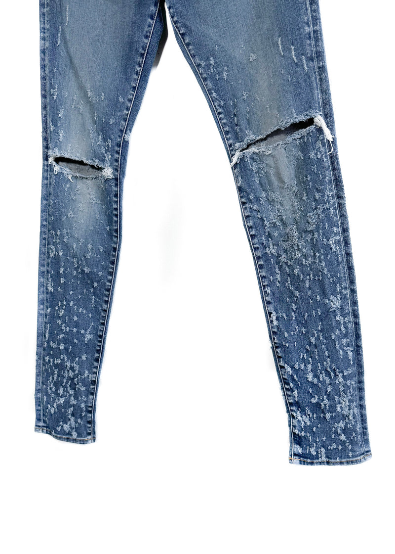 Amiri Washed Blue Knee Slit Shotgun Jeans