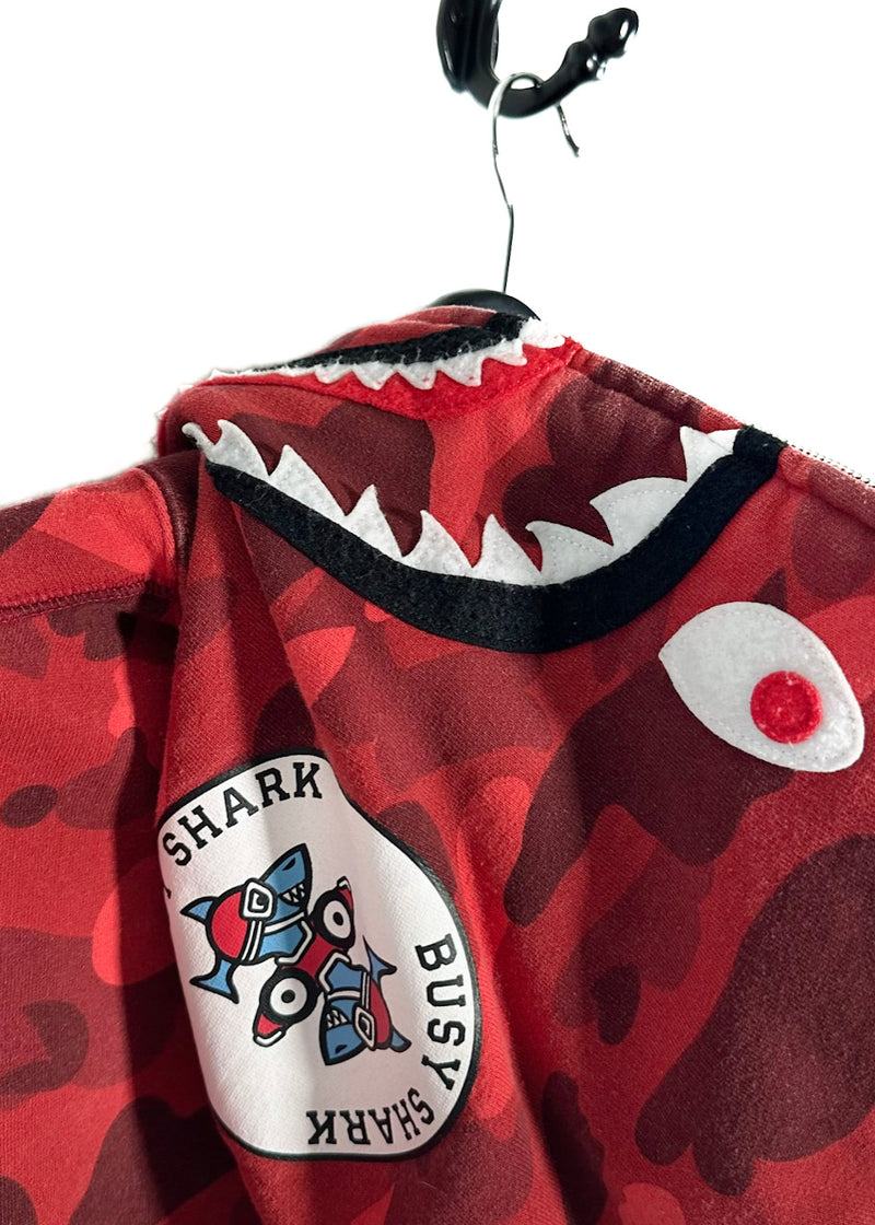 Sweat à capuche rouge zippé Bape Camo Shark