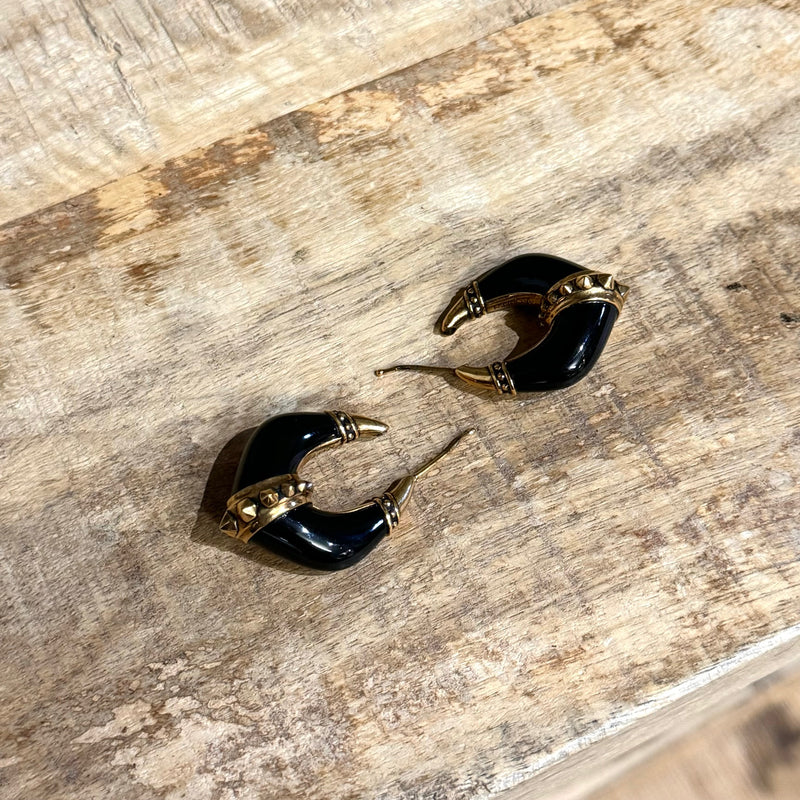 Alexander McQueen Black Gold Studded Evening Earrings