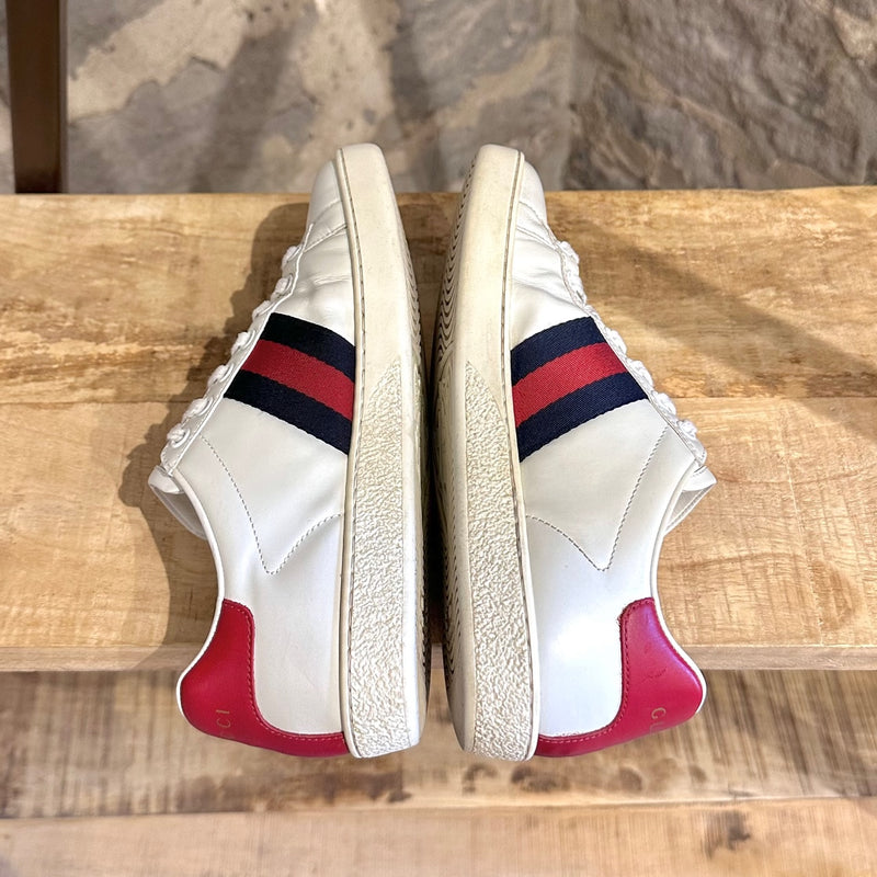Gucci White Leather Embroidered Ace Low-top Sneakers