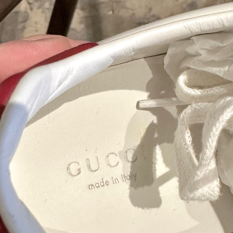 Gucci White Leather Embroidered Ace Low-top Sneakers