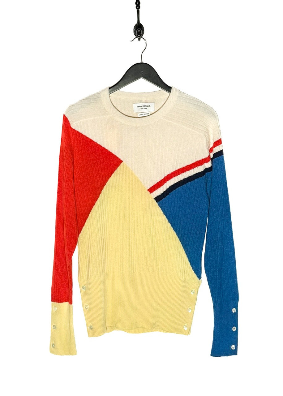 Main photo of Thom Browne Multicolour Yellow Red Blue Ribbed Cashmere Sweater