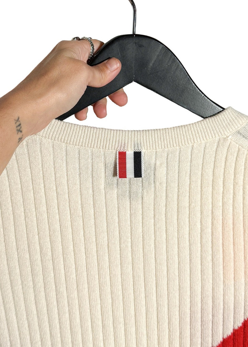 Brand detail on Thom Browne Multicolour Yellow Red Blue Ribbed Cashmere Sweater