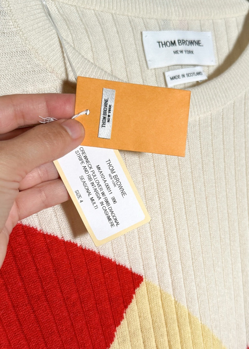 Tags of Thom Browne Multicolour Yellow Red Blue Ribbed Cashmere Sweater