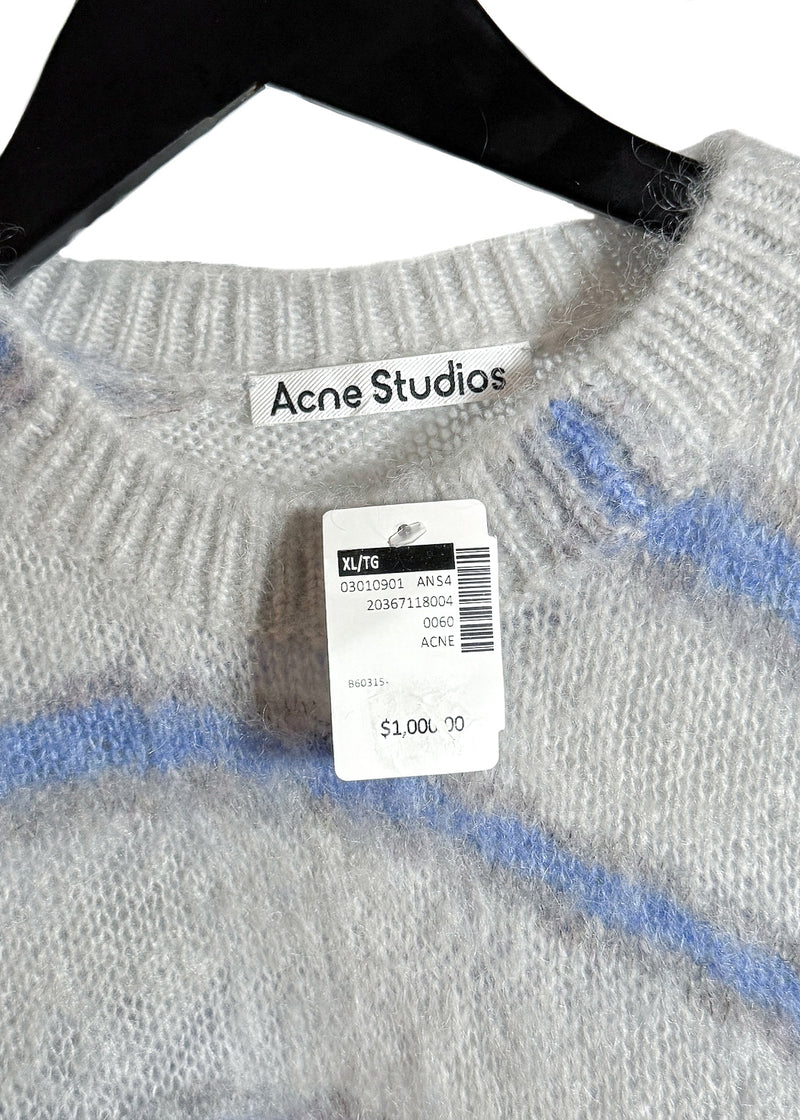 Tag of Acne Studios Blue Striped Mohair Blend Light Grey Knit Sweater