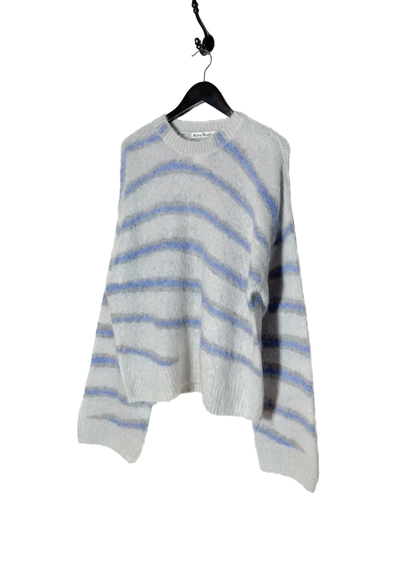 front side of Acne Studios Blue Striped Mohair Blend Light Grey Knit Sweater