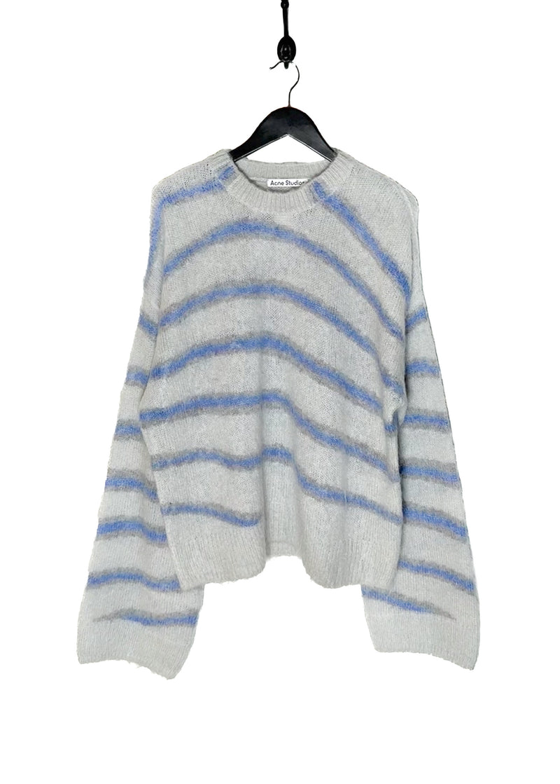 main photo of Acne Studios Blue Striped Mohair Blend Light Grey Knit Sweater