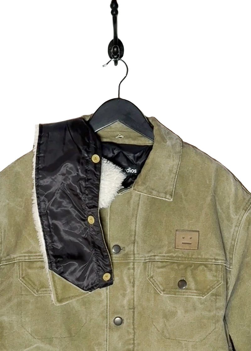 Removable shearling collar of Acne Studios Green Canvas Faux Shearling Orsan Trucker Jacket