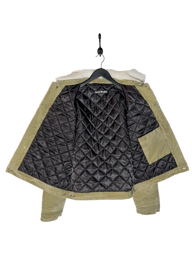 Quilted interior lining of Acne Studios Green Canvas Faux Shearling Orsan Trucker Jacket