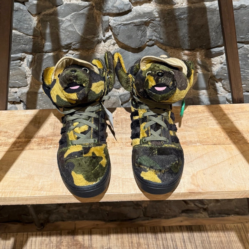 Uppers of Adidas x Jeremy Scott Camo "Teddy Bear” High Top Sneakers