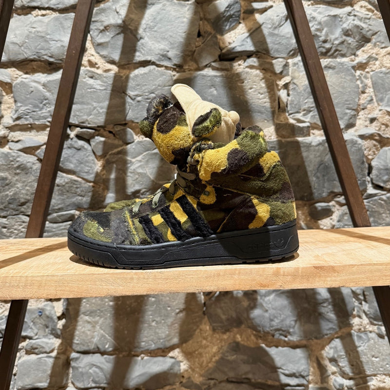 Side of Adidas x Jeremy Scott Camo "Teddy Bear” High Top Sneakers