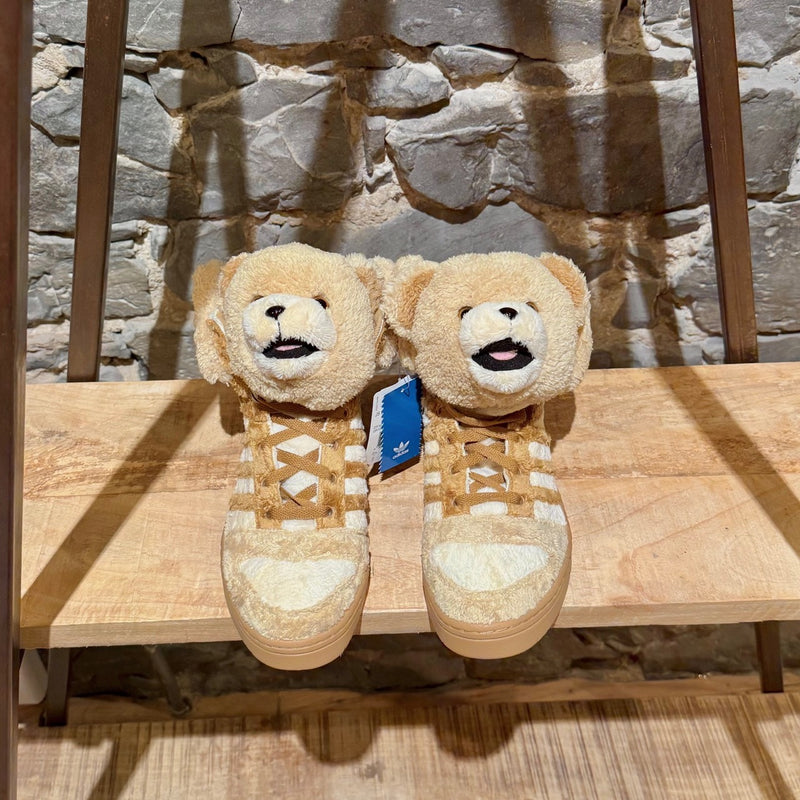 Uppers of Adidas x Jeremy Scott “Teddy Bear” Brown High Top Sneakers