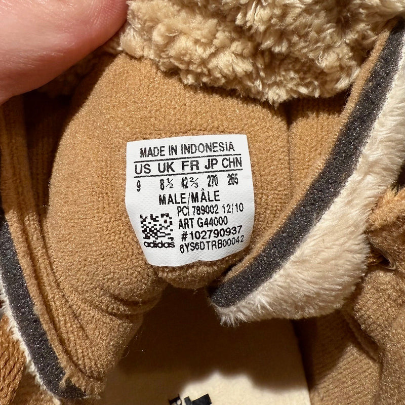 Origin and size label of Adidas x Jeremy Scott “Teddy Bear” Brown High Top Sneakers