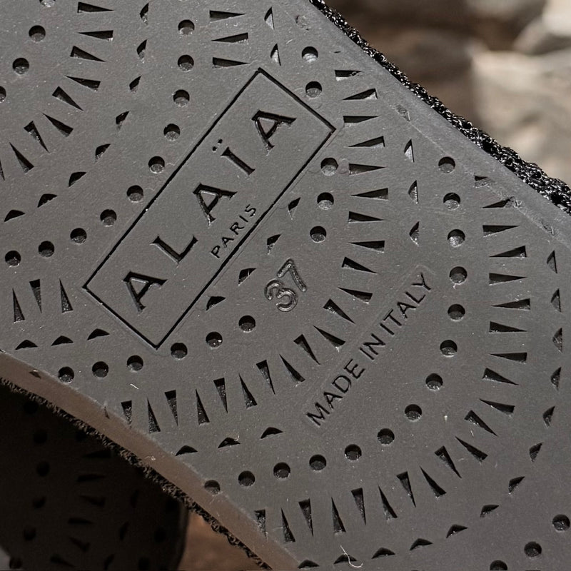 Stamps of Alaïa Black Fishnet Mesh Thong Sandals