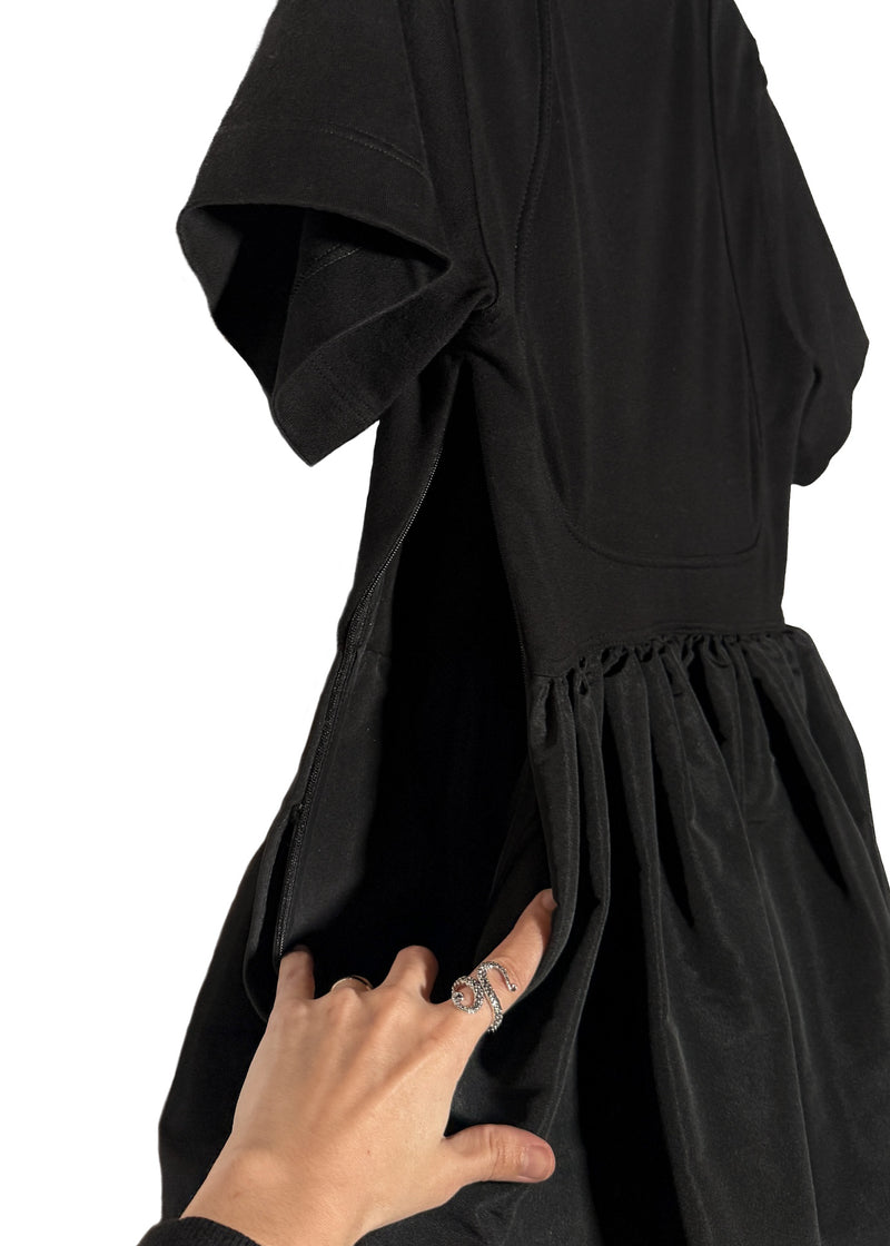 Slit of Alexander McQueen 2022 Black Short Sleeves Cut Out Flare Mini Dress