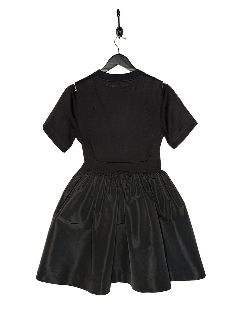 Back view of Alexander McQueen 2022 Black Short Sleeves Cut Out Flare Mini Dress