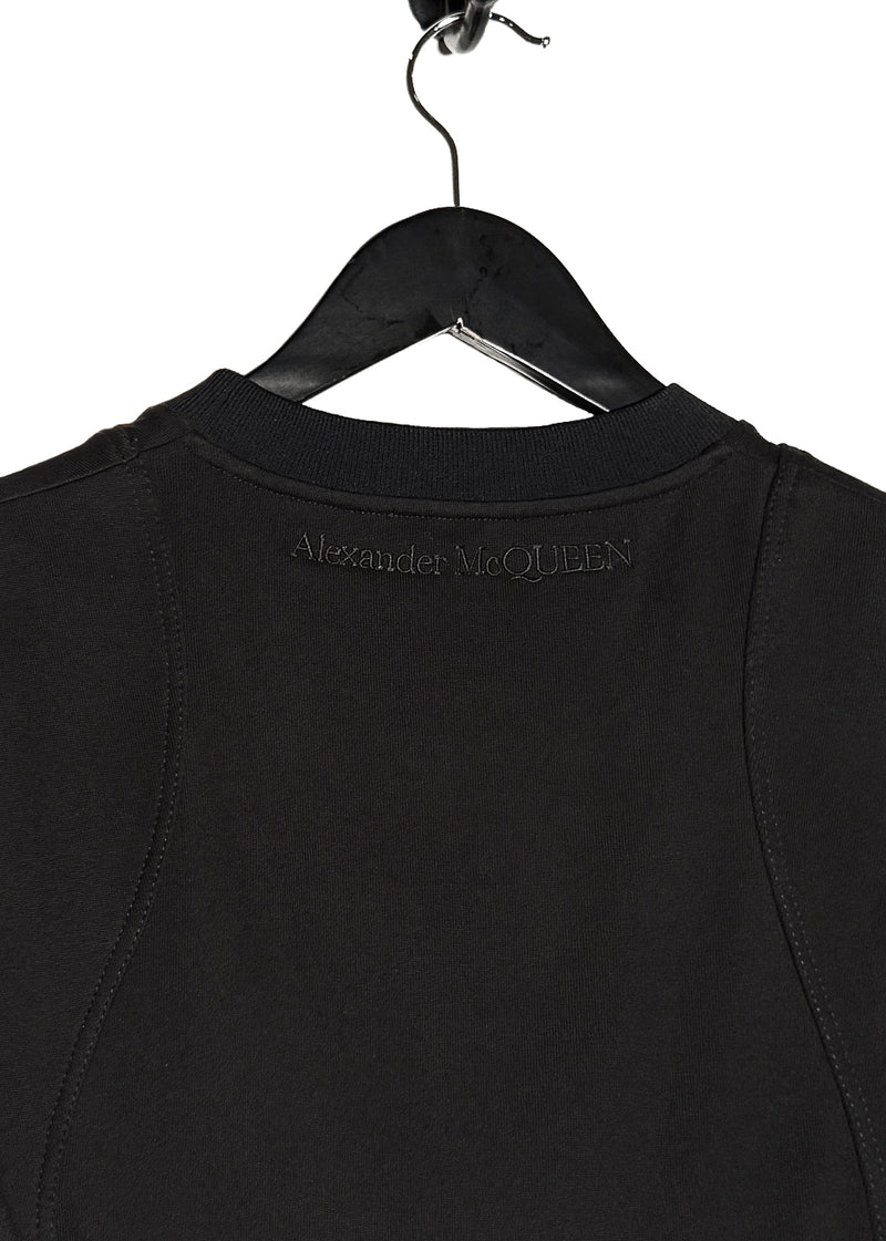 Branding on Alexander McQueen 2022 Black Short Sleeves Cut Out Flare Mini Dress